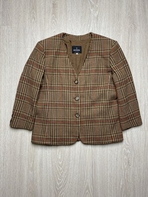 Vintage Trussardi Houndstooth Wool Collarless Blazer Made in Italy Size 48 14