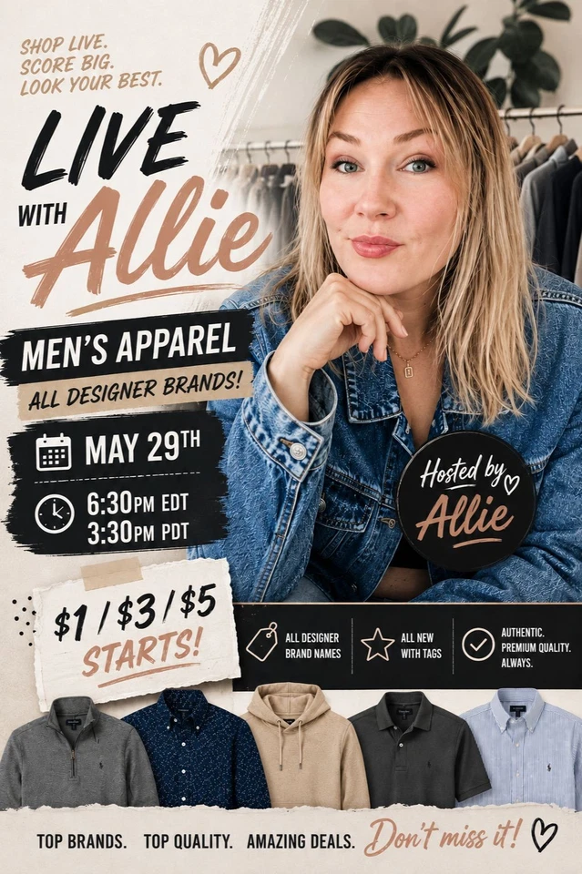 Men's Apparel w/Allie! All NWT! Designer Brand Names!