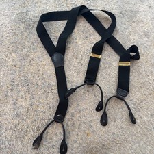 Pelican Men's Braces Suspenders Black w/ leather tabsTabs Made in USA EUC