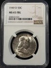 1949 D NGC MS65FBL Full Bell Lines Franklin Half Dollar Original Mint Set Tone