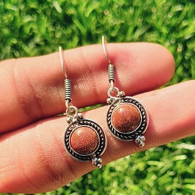 Wow Sunstone Gemstone Dangle Drop Earring 925 Sterling Silver Plated Jewellery