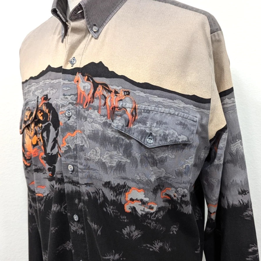Camisa Western ROPER BORDER De Colección Años 90 CAMPFIRE VAQUEROS Caballos Rodeo EE. UU. L ~ LEER * Foto 4 de 4
