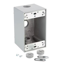 1-Gang Deep Metallic Weatherproof Outlet Box with 3 1/2 In. Holes, Gray