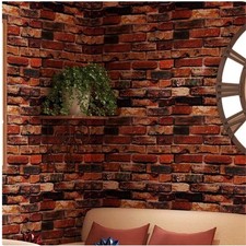 18" x 120" Brick Wallpaper Rust Red Peel and Stick Wallpaper Self Adhesive Fi...