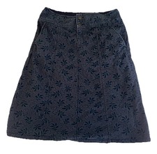 Eddie Bauer Y2K Tapestry Folk Core Blue Corduroy Maxi Skirt Floral Vines Size 8