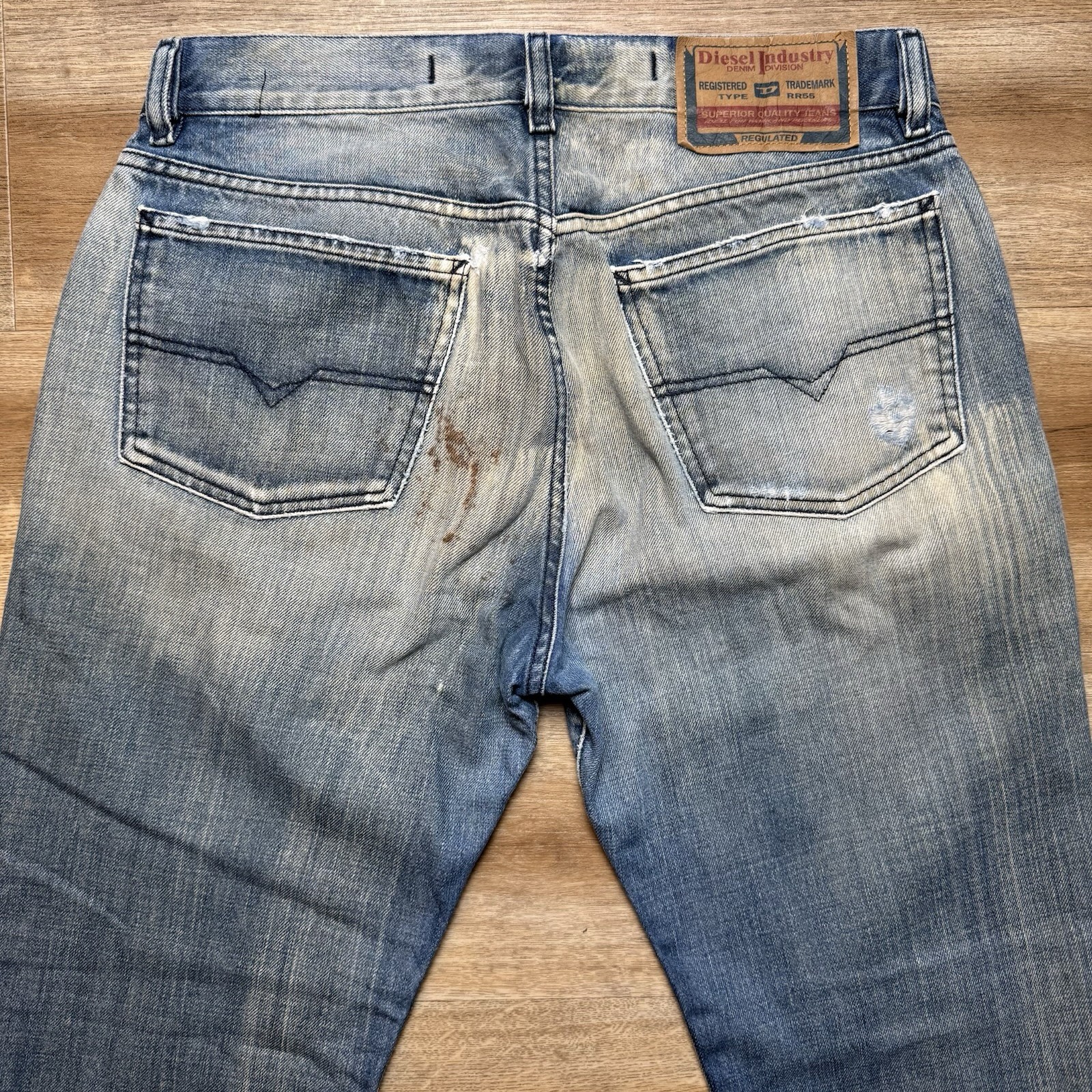 Diesel Jeans Men 33 (Fits 31x28) Blue Fanker Slim Bootcut Dirty Acid Wash Italy thumbnail 4