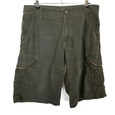 KÜHL Ambush Cargo Short Men Sz 36 Dark Green Canvas Pockets Vintage Patina Dye