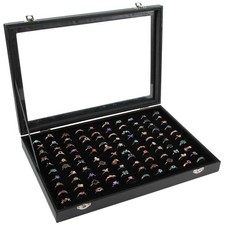 Modern 100-Slot Jewelry Display Tray with Locking Transparent Cover - Gift-Ready