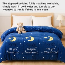 AHM Blue Moon Star Flannel Duvet Cover, Reactive Print, Metal Zipper