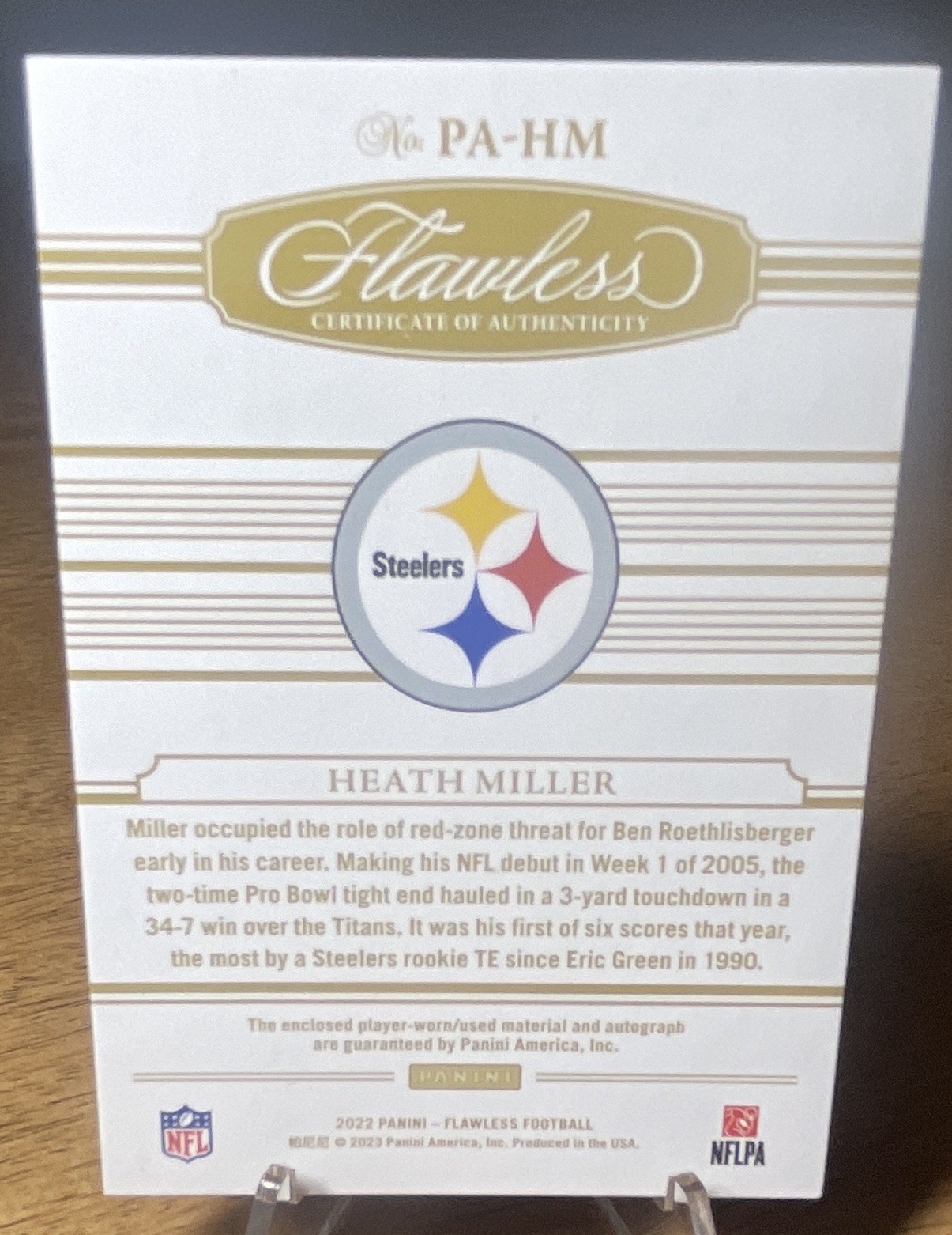 Panini 2022 Flawless Patch Auto Silver Heath Miller Steelers /10 view 2