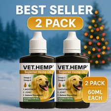 VET.HEMP Pet Hemp Oil 2 Bottle Bundle 60ml Each Comfort Mobility Natural Support
