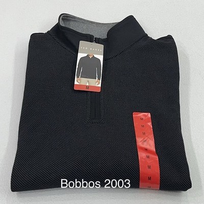 Ted Baker Men's 1/4 Zip Textured Pullover, Black, Size M