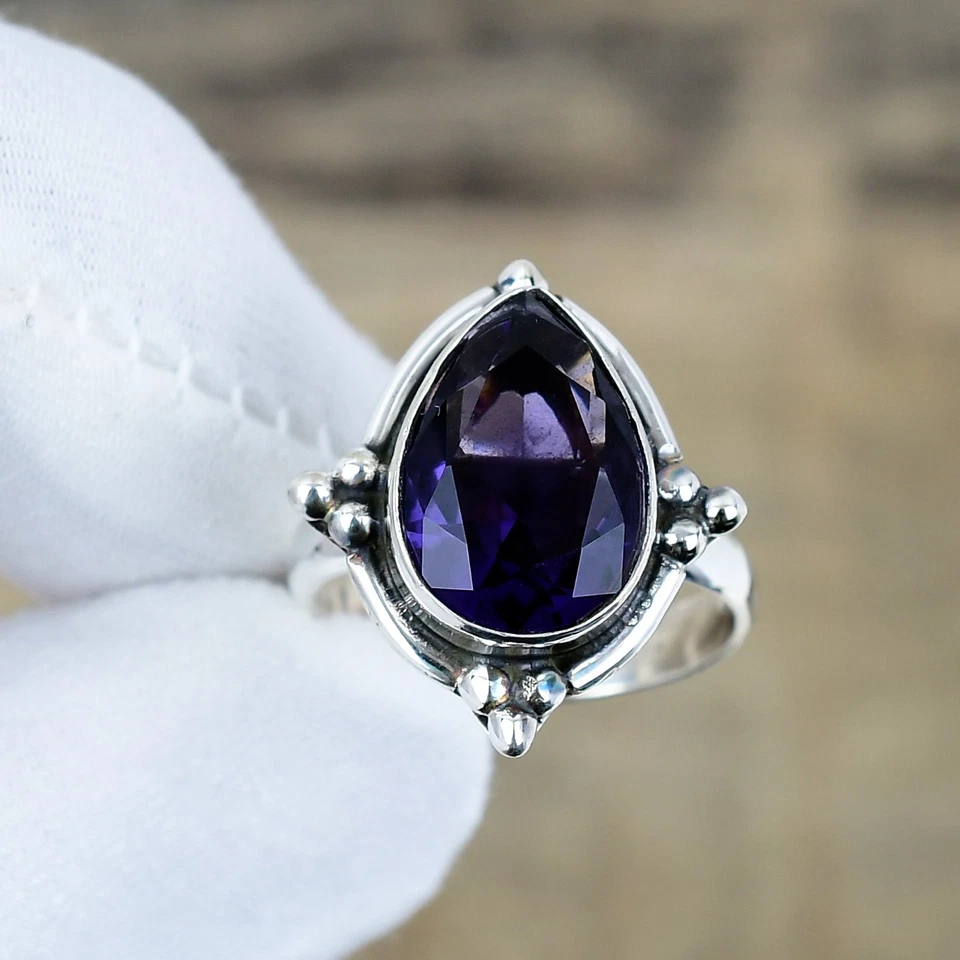 Beautiful Amethyst Gemstone Adjustable Ring 925 Sterling Silver Handmade Jewelry - Image 2 of 4
