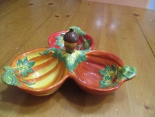 Soneware Dip Tray"Fall Festival Collection,3-Pumpkin-Shaped Bowls W/Acorn Knife
