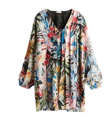 H&M Pintucked dress Floral V Neck Loose Fit Long Sleeve Oversized Dress Size XS