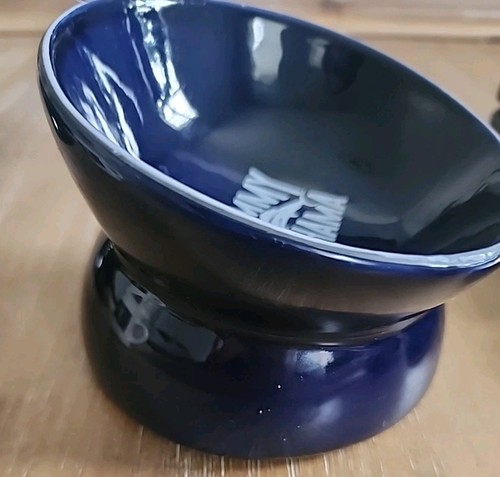 Tommy Bahama Raised Elevated Small Stonewear Pet Bowl Dish Navy Blue New - Picture 4 of 9
