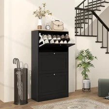 Modern Shoe Storage Cabinet with 3 Flip Drawers and Adjustable Shelves for 12-18