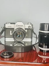 Vintage Canon FX Film SLR Camera + Lenses: FL 50mm 1:18 & FL 135mm 1:2.5 + Case