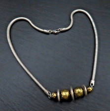 Schwere Designer Collier 925 Silber Halskette Bicolor Gold Kugel Statement 80s