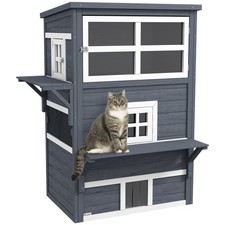 3-Story Outdoor Cat House Shelter with Asphalt Roof, Raised Floor, Escape Doors