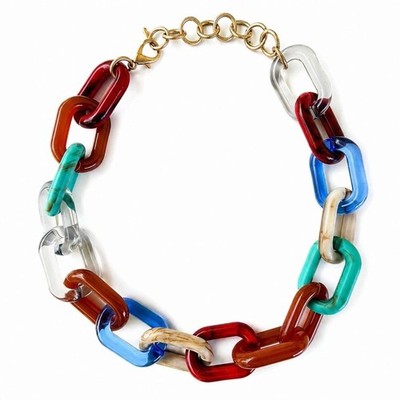 Chunky Acrylic Link Necklace Multicolor Resin Chain Retro 1970s  Statement Boho