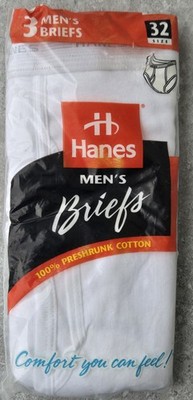Vtg NEW 90's 3-Pack HANES 100% Cotton Tighty Whities Briefs Size 32 FREE US SHIP