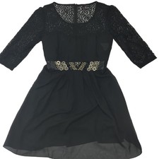 Lovedrobe Black Lace Fit & Flare Round Neck Knee Dress Short Sleeve Size 16