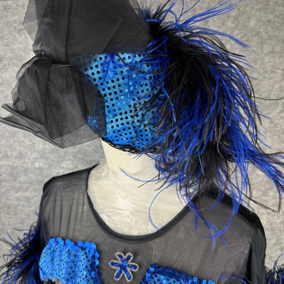 Черный синий пернатый бурлеск костюм средний перчатки шляпа съемная юбка - Изображение 3 из 4
