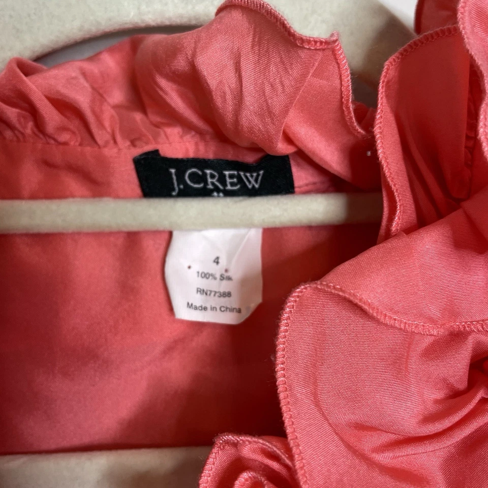 J Crew Size 4 Pink Silk Sleeveless Blouse Top Ruffle Collar Button Up Tank - Image 3 of 4