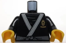 Lego Black Torso Tunic Light Bluish Gray Trim Symbol Gold Squares Tiger on Back