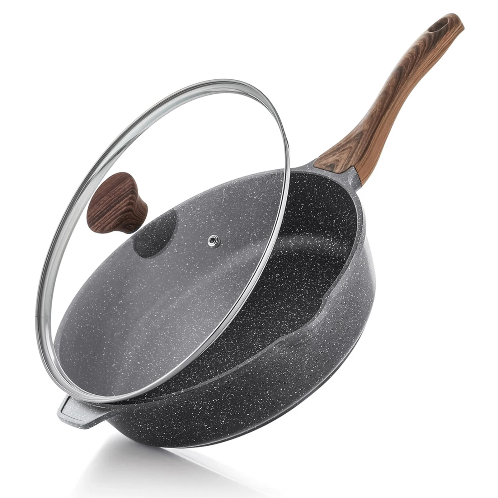 Nonstick 12-Inch Deep Frying Pan with Lid, Stay-Cool Handle, Induction Safe, PFO