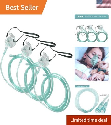 3 Pack Pediatric Oxygen Mask for Face with 7 Ft Tube, Kid Oxygen Mask with Ad...