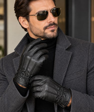 Men s Genuine Leather Gloves Black Warm Lined Winter Driving Gloves