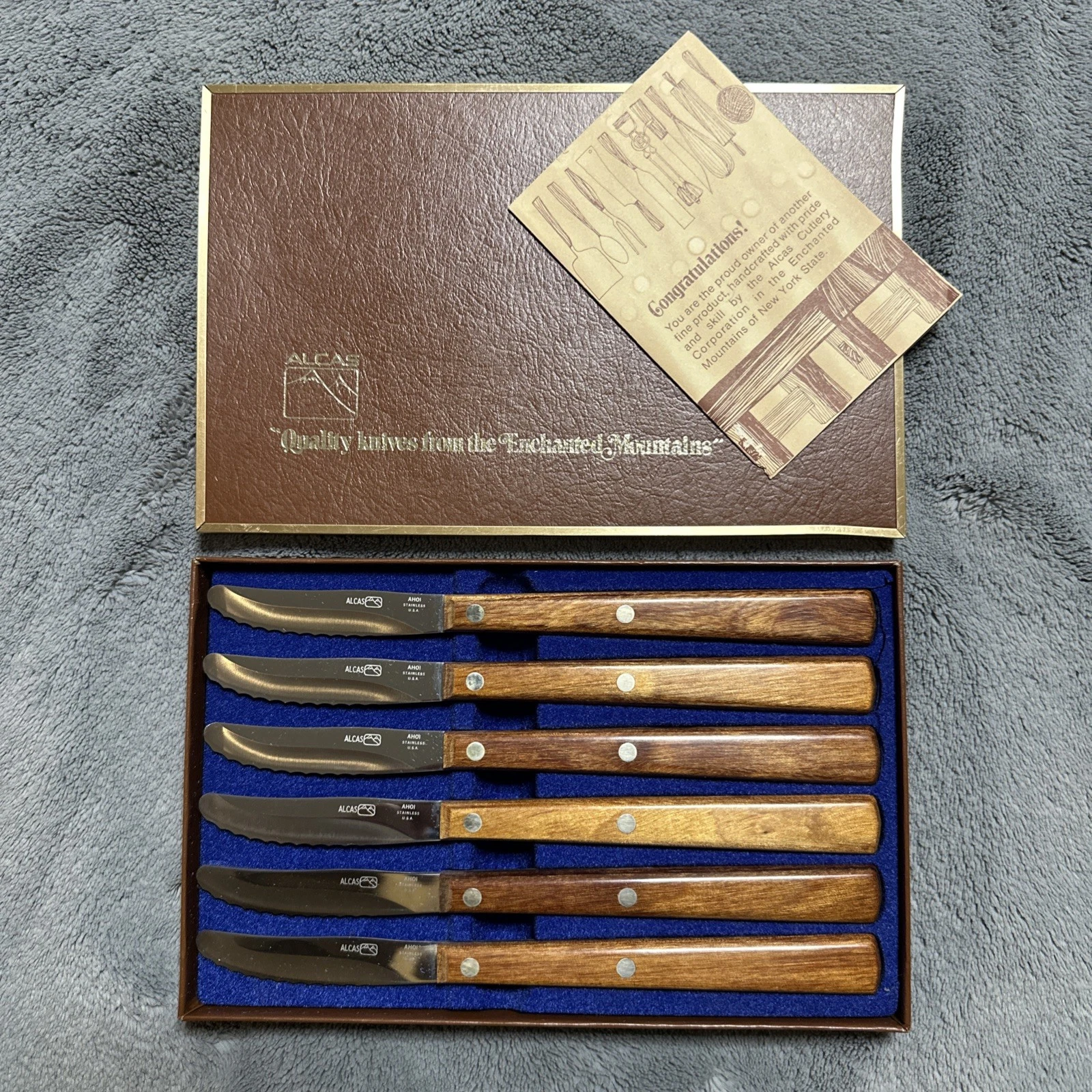 ALCAS Cutlery 6 Piece Steak Knife Set AHOI Enchanted Mountains of New York CUTCO