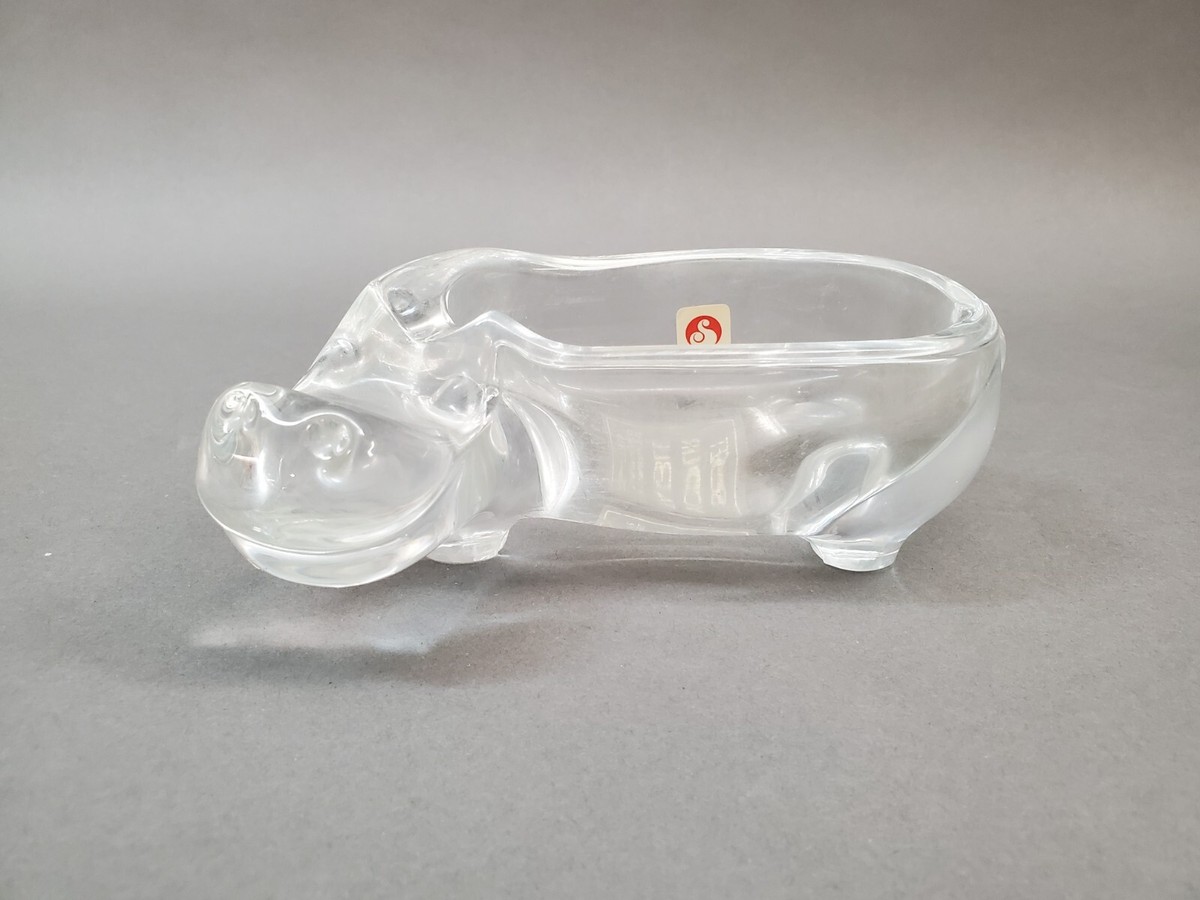 Sasaki Leaded Crystal Modern Art Glass Hippo Figurine Candy Nut