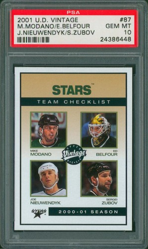 2001-02 UD Vintage MIKE MODANO ED BELFOUR NIEUWENDYK Stars TC #87 PSA 10 Pop 1