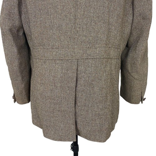 70’s Tweed Blazer Jacket 44S Back Belt Patch Pocket Brown Vintage - Picture 7 of 8