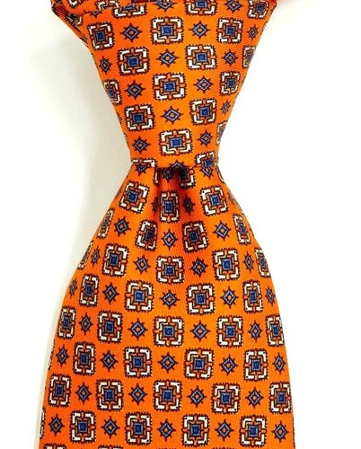 $230 brioni orange faille silk neck tie w/ green & blue