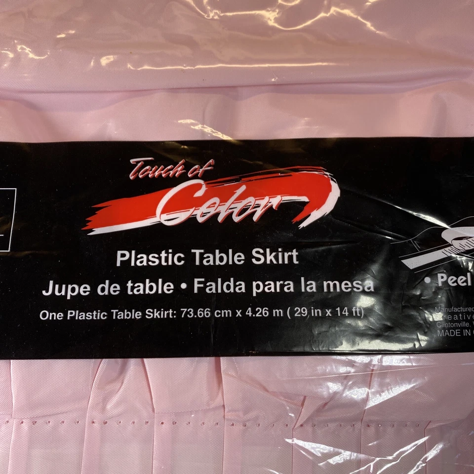 Pink Plastic Table Skirting 29" x 14 w/Easy Stick Tableware Party Decoraitons - Image 3 of 4