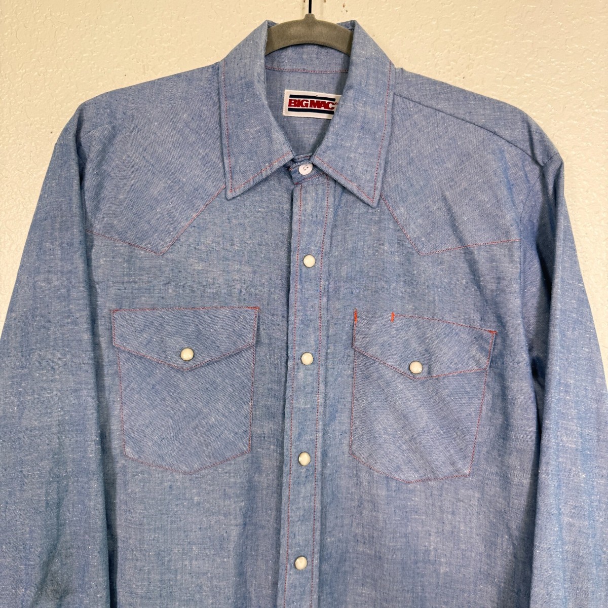 80’s BIGMAC double pocket L/S shirt Vintage Big Mac Shirt Mens Extra Large Red Western Pearl