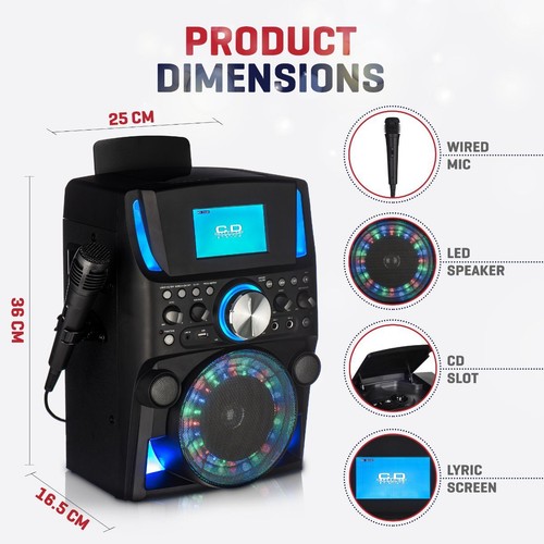Bluetooth Karaoke Machine W/Screen Portable Party Lights Mics LED Speaker MP3 UK - Picture 4 of 12