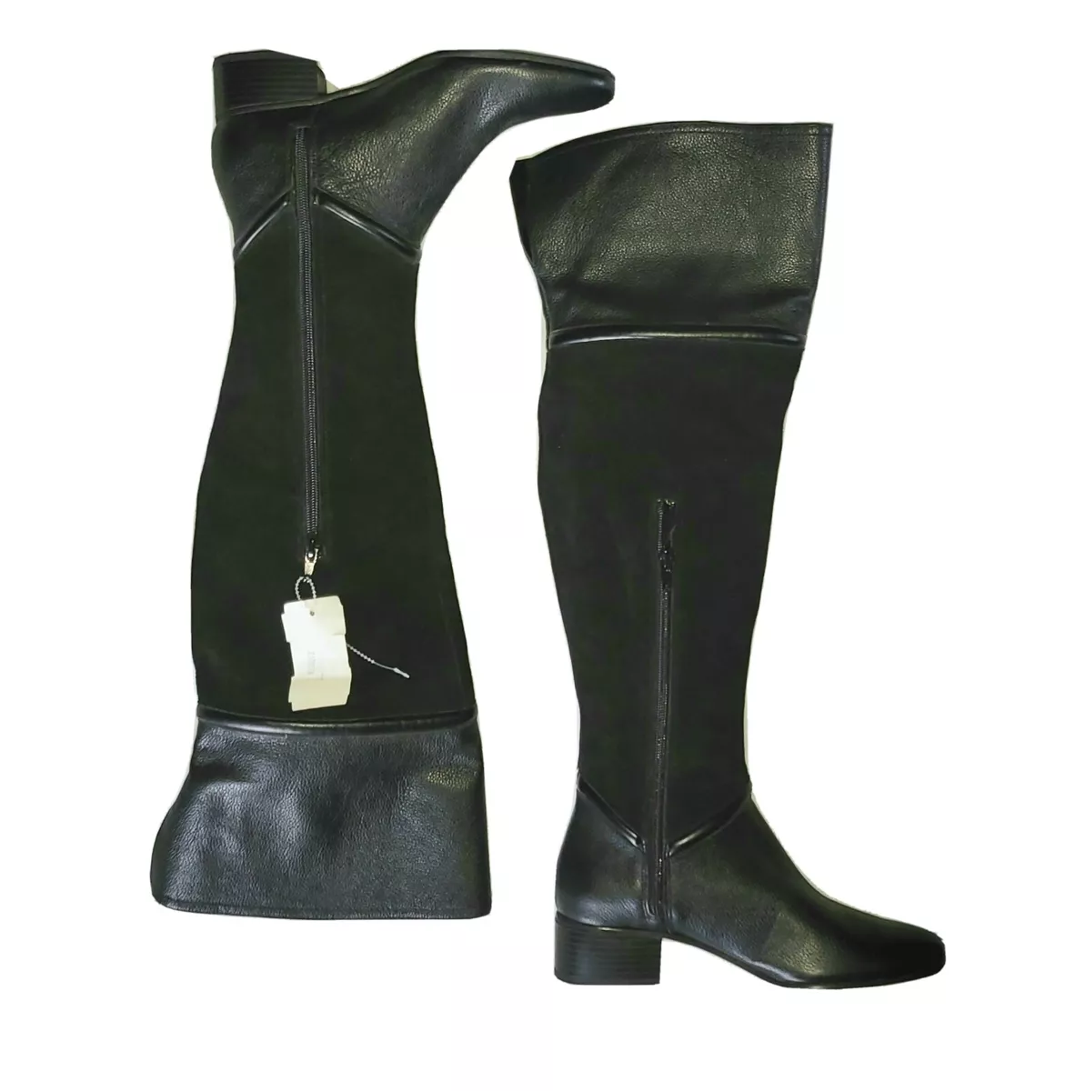 H by Halston Kora Over Knee or Fold Down Knee High Suede and Leather Boots black