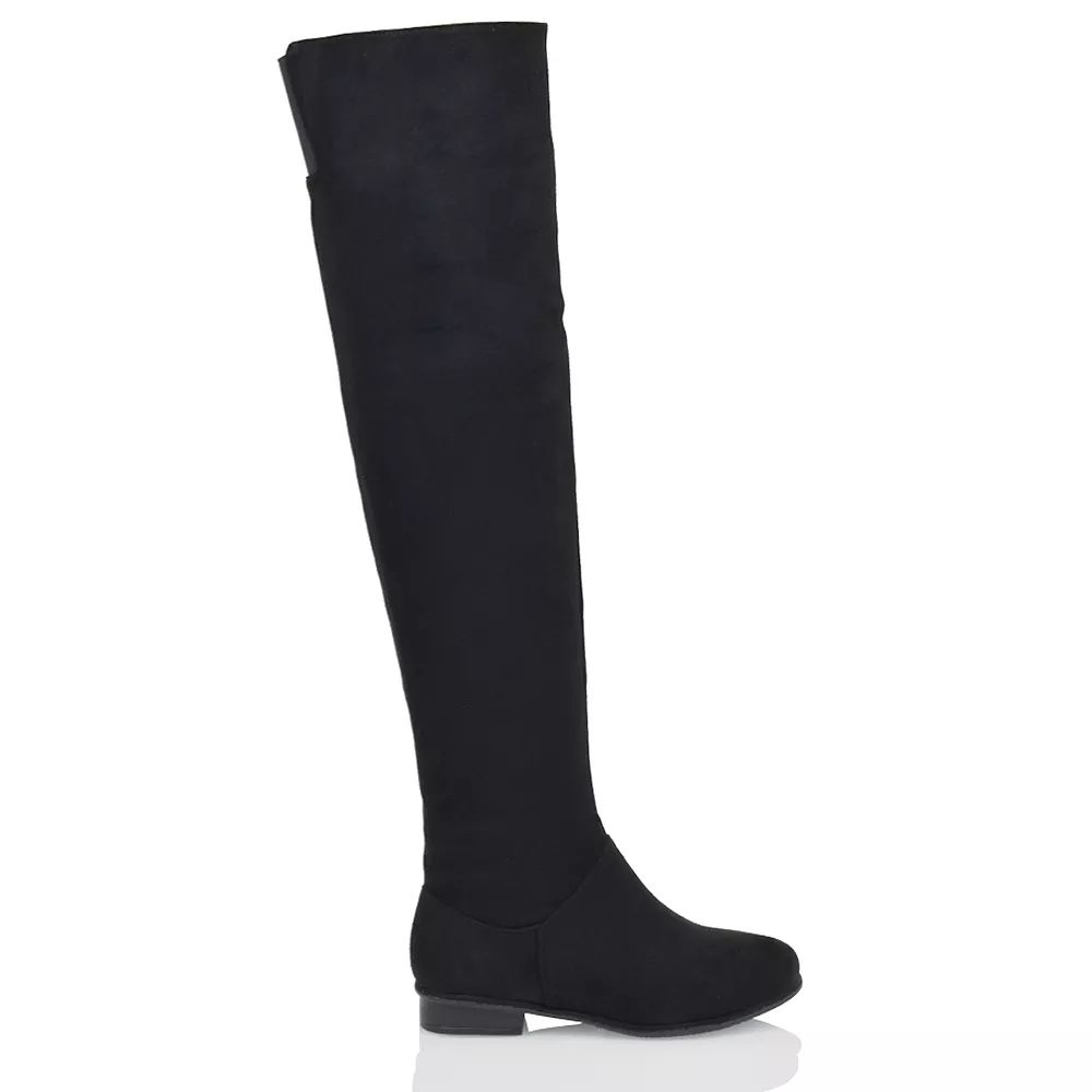 Womens Over The Knee High Flat Ladies Long Faux Suede Thigh High Boots Size 3 8