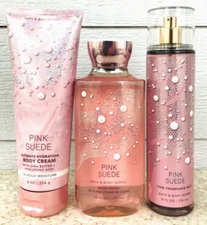 Bath & Body Works PINK SUEDE Shower Gel + Body Cream + Fragrance Mist SET of 3