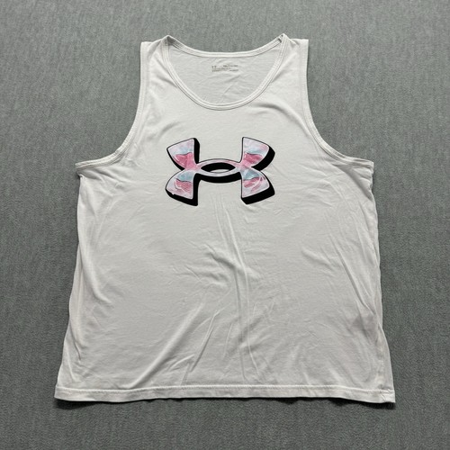 Under Armour Shirt Mens XXL White Tank Top HeatGear Training Athletic Big Logo
