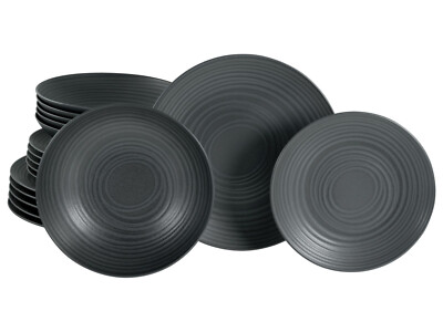 CreaTable - Lava Stone - Tellerset 18-tlg (Schwarz)