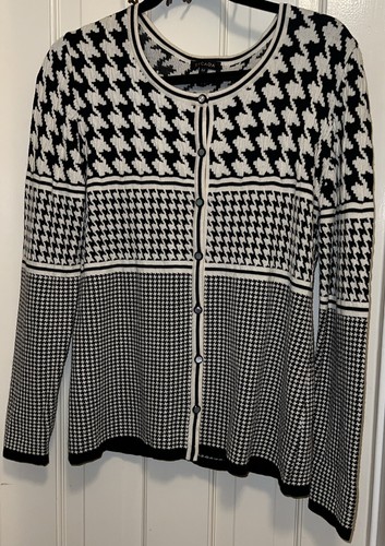 ESCADA Women's Long Sleeve Sweater GEOMETRIC Print Size: Medium NWOT MOP Buttons - 第 1/12 張圖片