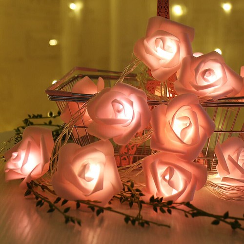20 Led Rose Flower Fairy String Lights Lamp for Wedding Room Xmas Party Decor - Picture 2 of 12