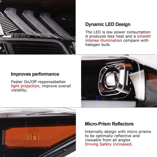 Projector LED DRL Headlights For 2016-2023 Toyota Tacoma SR/SR5/TRD Sport Black - Picture 7 of 7