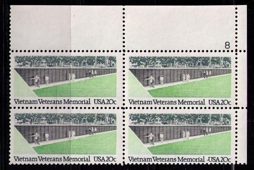 US USA Sc# 2109 MNH FVF PLATE # BLOCK Vietnam Veterans Memorial Washington DC - 第 1/1 張圖片